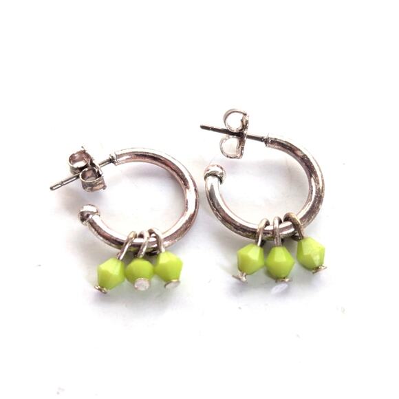 Vintage Avon Silver Tone Chacha Green Beaded Hoop Post Pierced Earrings - Picture 2 of 3